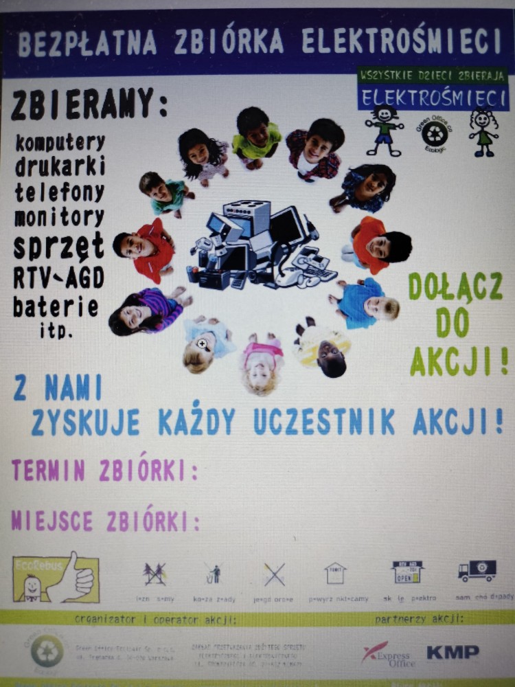 Plakat promujący akcję zbiórki elektrośmieci w szkole