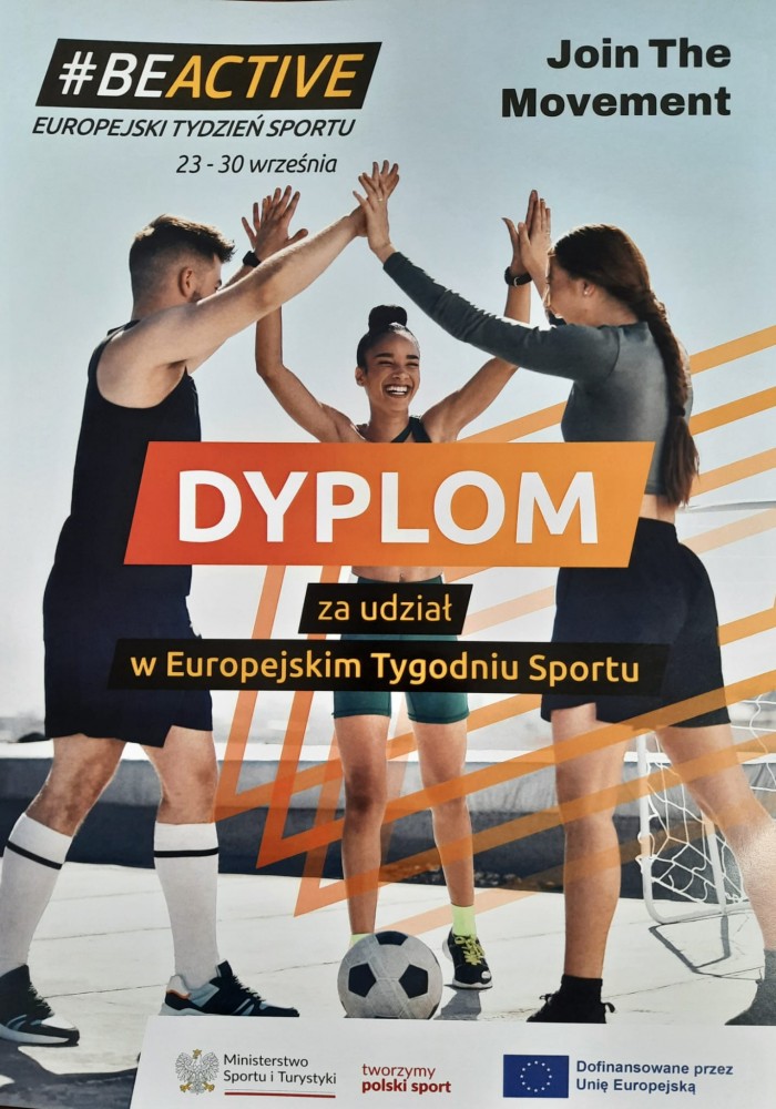 Zdjęcie przedstawia dyplom za udział szkoły w Europejskim Tygodniu Sportu