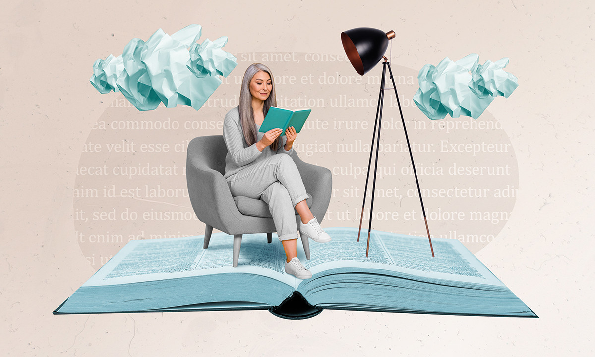 rysunek kobieta czyta książkę