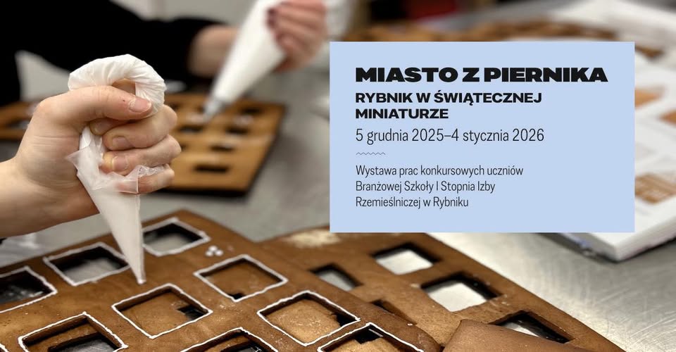 zdjęcie piernikowej część domu i napis zaproszenie na wystawę 