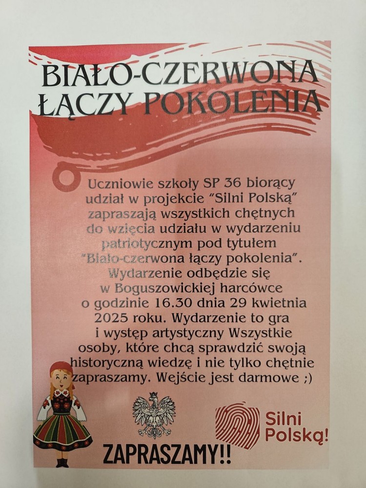 Zdjęcie biało-czerwonego ogłoszenia "Silni Polską"