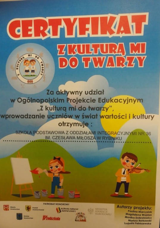 Zdjęcie przedstawia plakat w postaci podziękowania za udział w Ogólnopolski projek Edukacyjny 