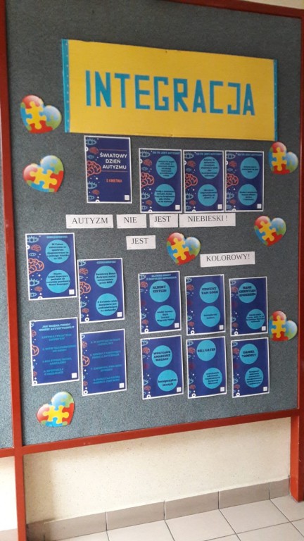 Zdjęcie przedstawia działania szkolne dotyczące obchodów miesiąca wiedzy na temat autyzmu.
