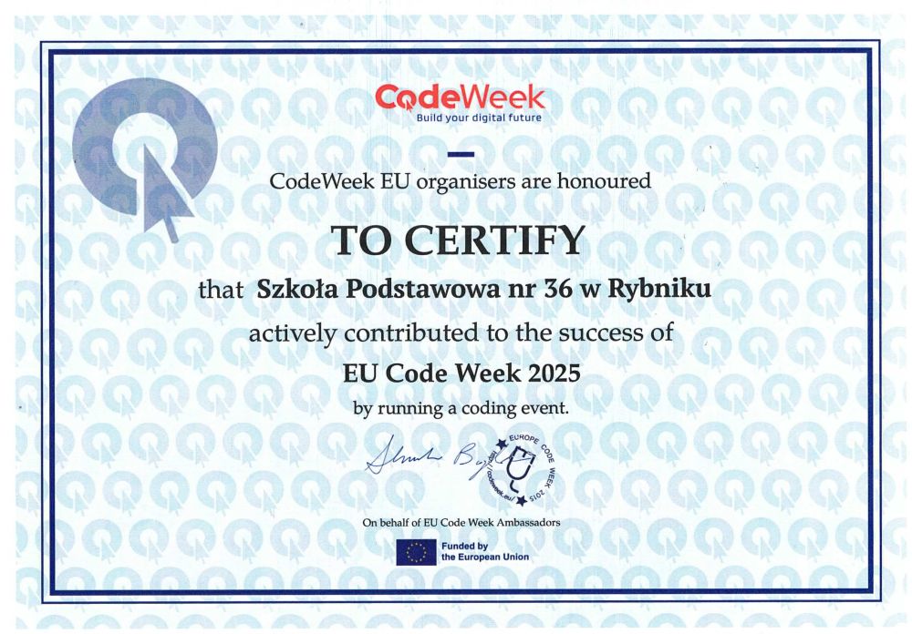 Certyfikat CodeWeek EU – Tydzień Kodowania 2025 