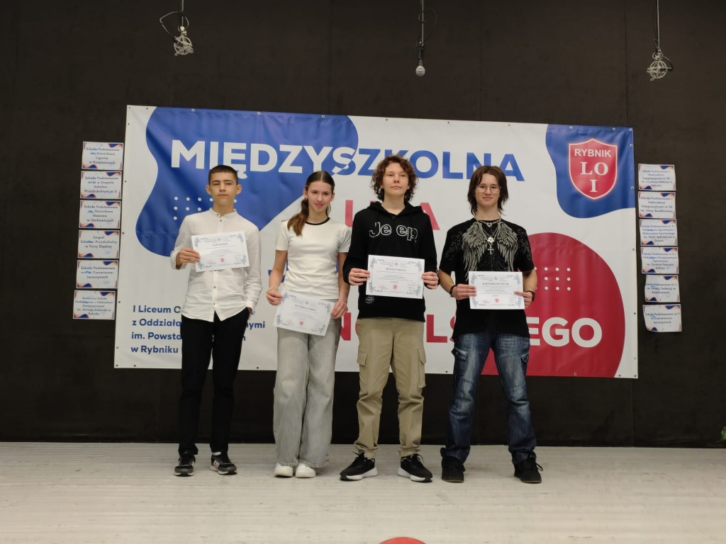 Występ ucznia SP36 w XVI Międzyszkolnej Lidze Języka Angielskiego 2026 w ILO w Rybniku. Laureaci konkursu.