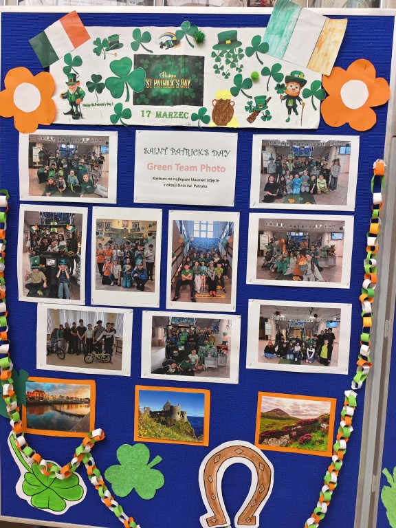The Green Team Photo. Konkurs na klasowe zdjęcie z okazji Dnia św. Patryka w szkole. Ekspozycja zdjęć na gazetce szkolnej.