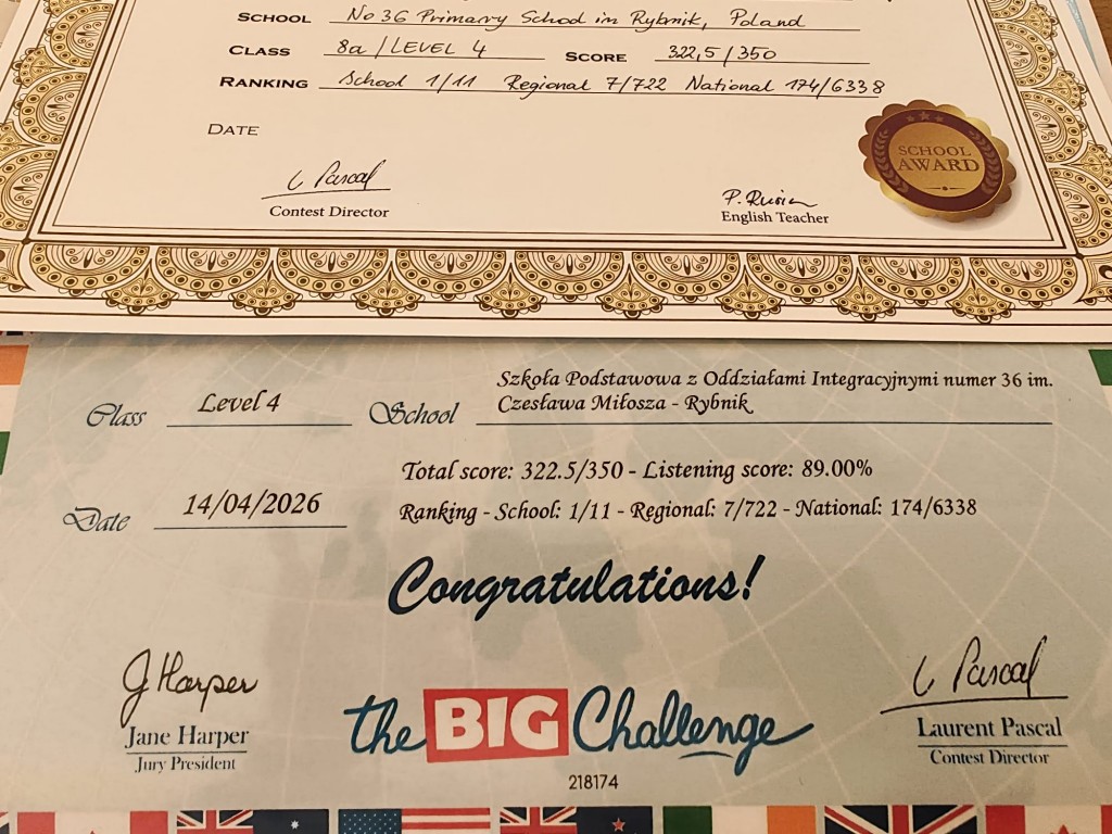 Konkurs z języka angielskiego The Big Challenge 2026 w SP36 w Rybniku