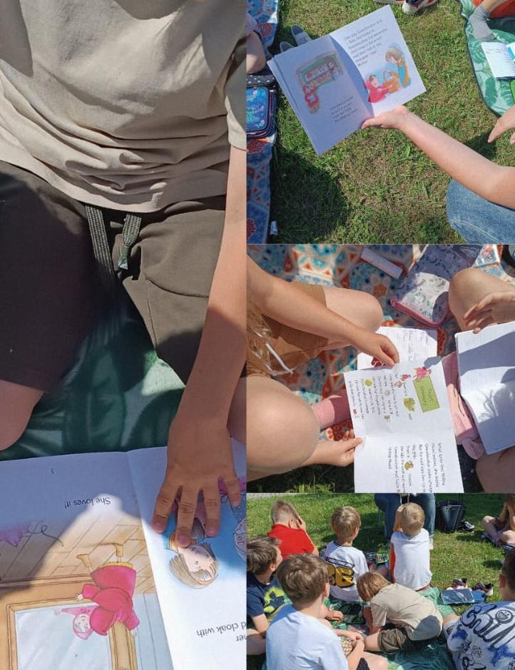 Kreatywna nauka języka angielskiego z Erasmus+. Dzieci podczas lekcji języka angielskiego na dworze.