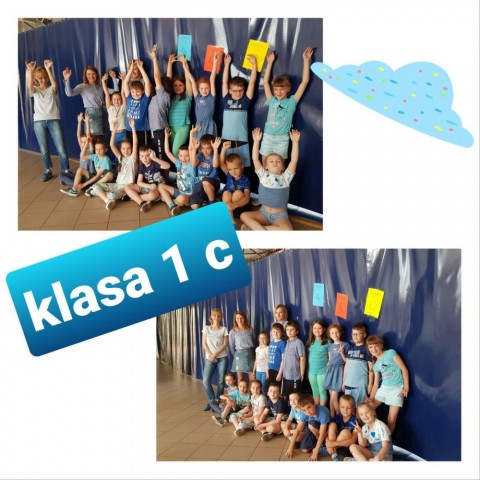 Obraz przedstawia klasę 1 c ubraną na niebiesko