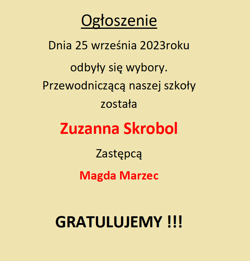 Obrazek przedstawia wyniki wyniki wyborów do Samorządu Uczniowskiego